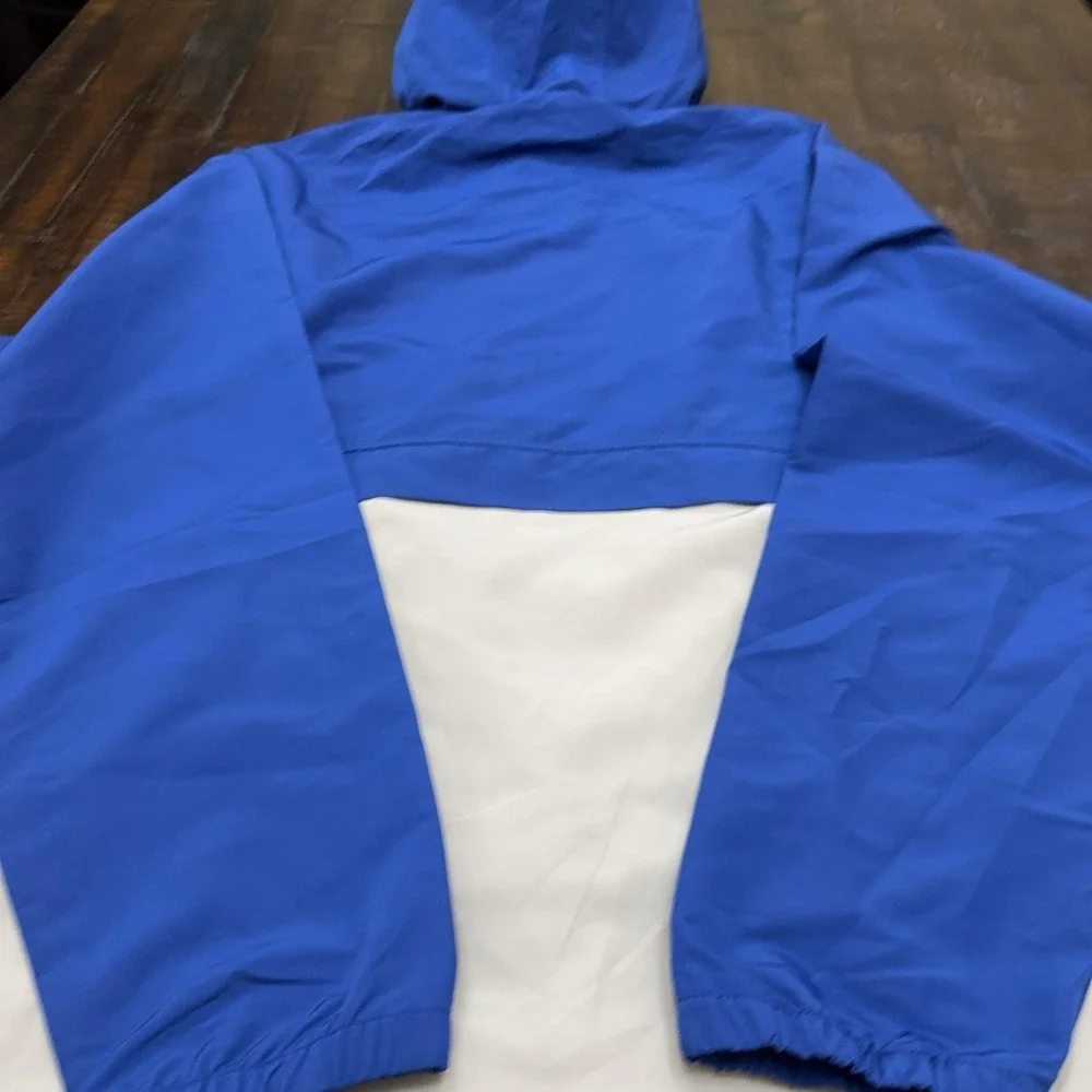 Cutter & Buck Jacket Mens 2XL Blue White Hooded 1/4 Zip Packable Windbreaker